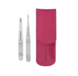 Stainless Steel Petite Slant Tweezer and point tweezer with Pink Case