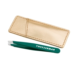 Emerald Green Mini Slant Tweezer with Gold Case