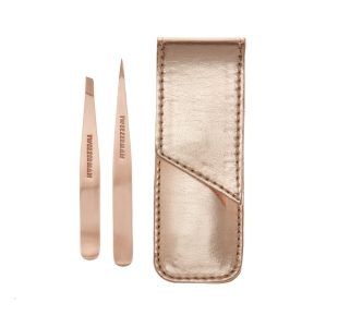 Petite Rose Gold Slant Tweezer and Point Tweezer with Rose Gold Case