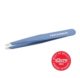 Granite Sky Slant Tweezer, blue and white speckle color finish with stainless steel tips