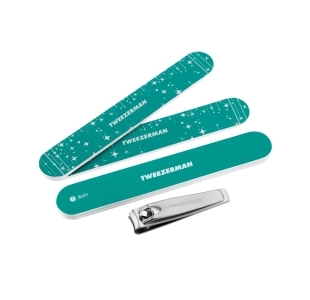 2 Turquoise nail file, turquoise buffer and 1 stainless steel nail clipper