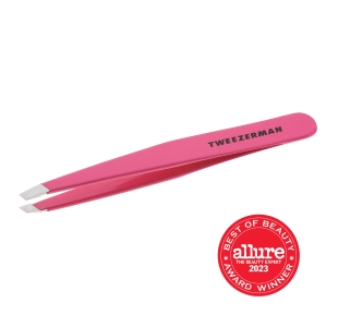 Pretty in Pink Slant Tweezer, pink color finish with stainless steel slant tips