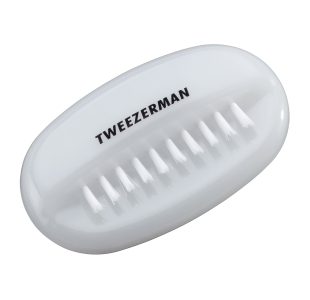 White oval shaped dual nail brush top view