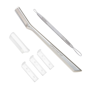Stainless Steel Facial Razor with 3 replacement blades and dual ended skincare tool
