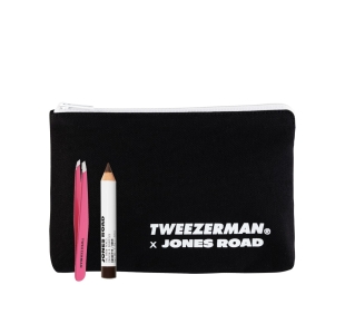 Pink Tweezer Brown Brow Pencil and Black Storage Bag